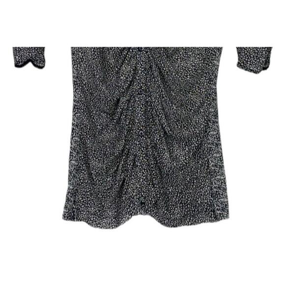 CAbi Leopard Sheer Gathered Placket Ruched Blouse Half Sleeve M Black White - Picture 5 of 15